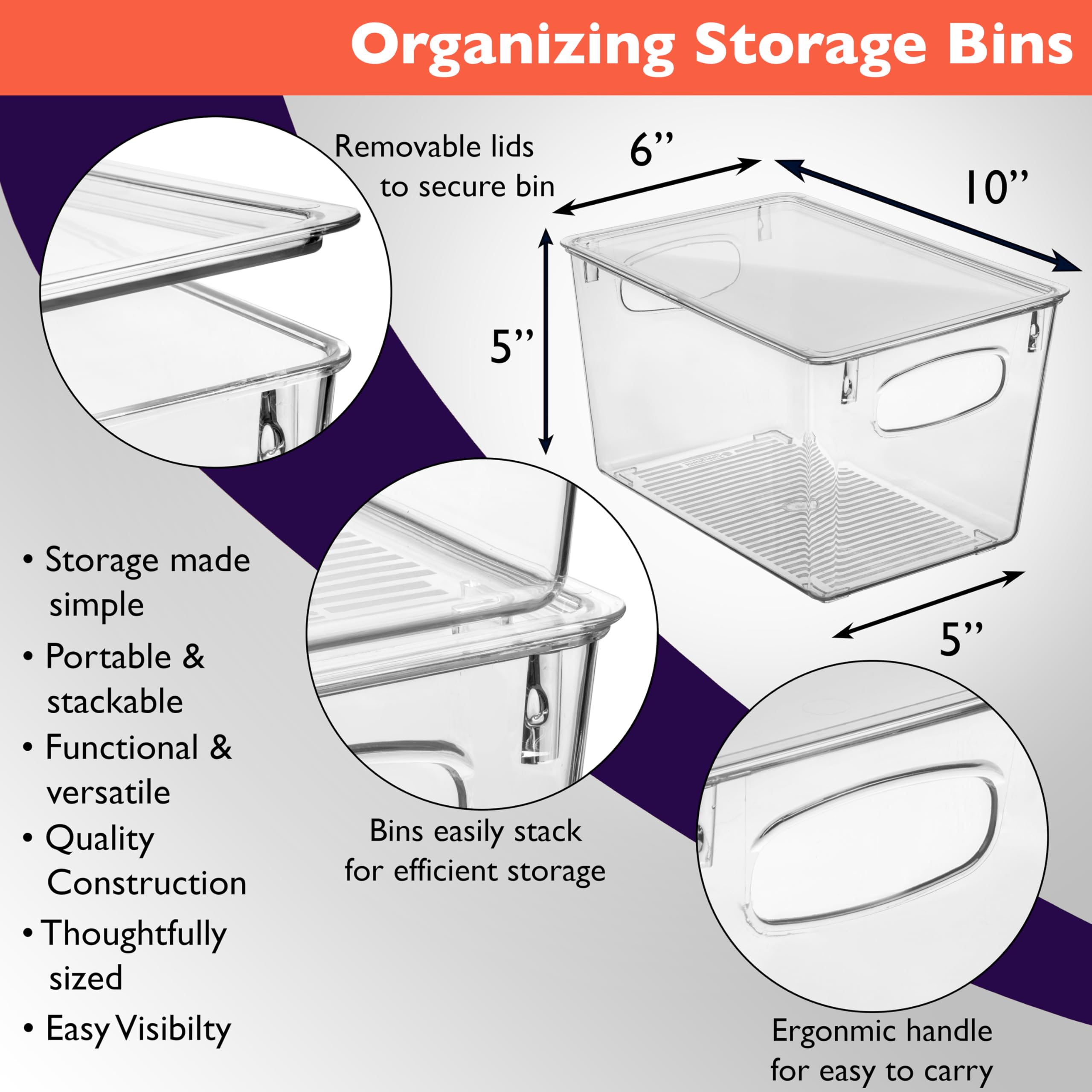 ClearSpace stackable storage bin with base feet for stable organization.