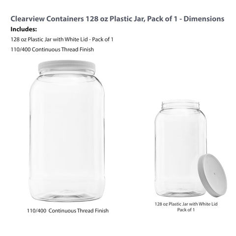 Clearview Containers 128oz BPA-free jar highlighted for bulk storage.