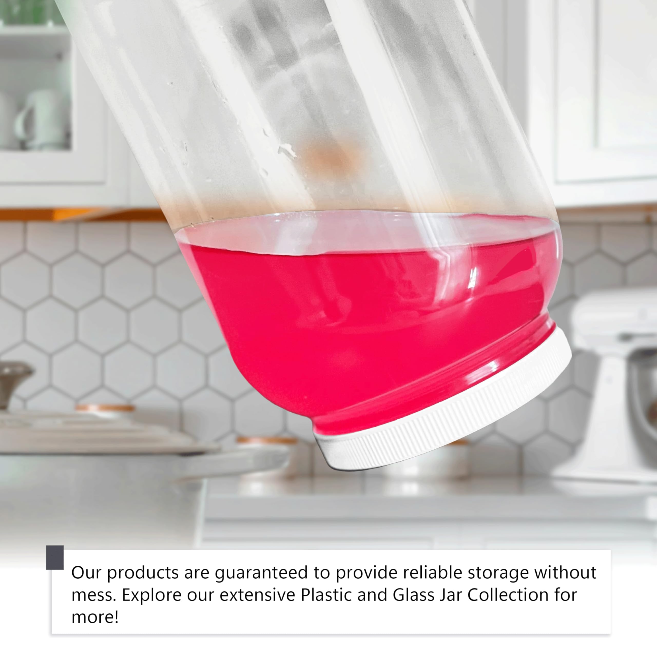 Clearview Containers food-grade jar with white lid keeps ingredients fresh.