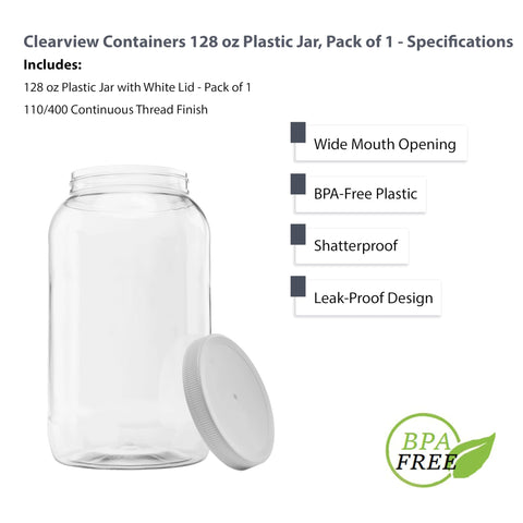 Clearview Containers durable plastic jar shown in kitchen setup.