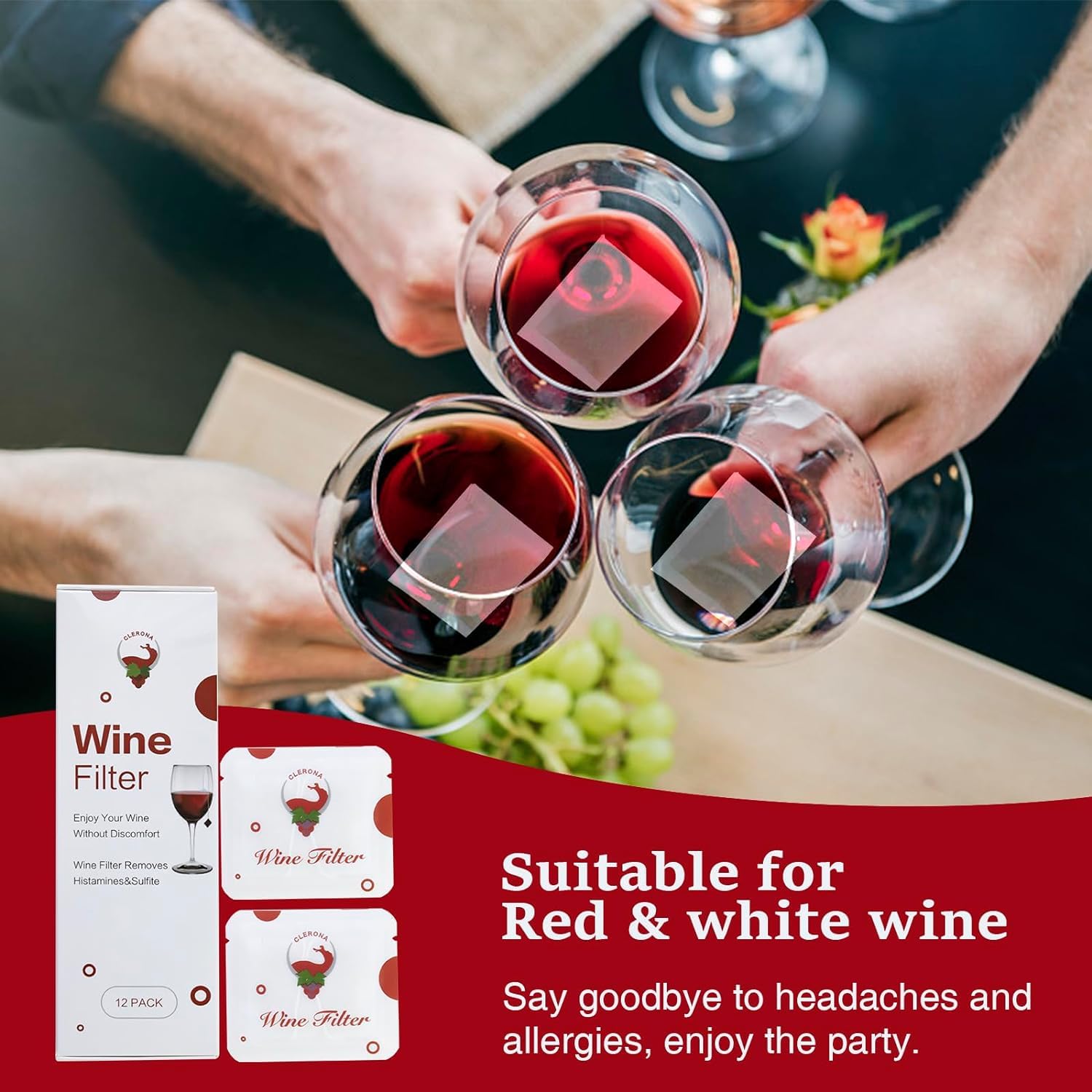 Clerona histamine removal wine filter enhances aroma for sensitive tasters.
