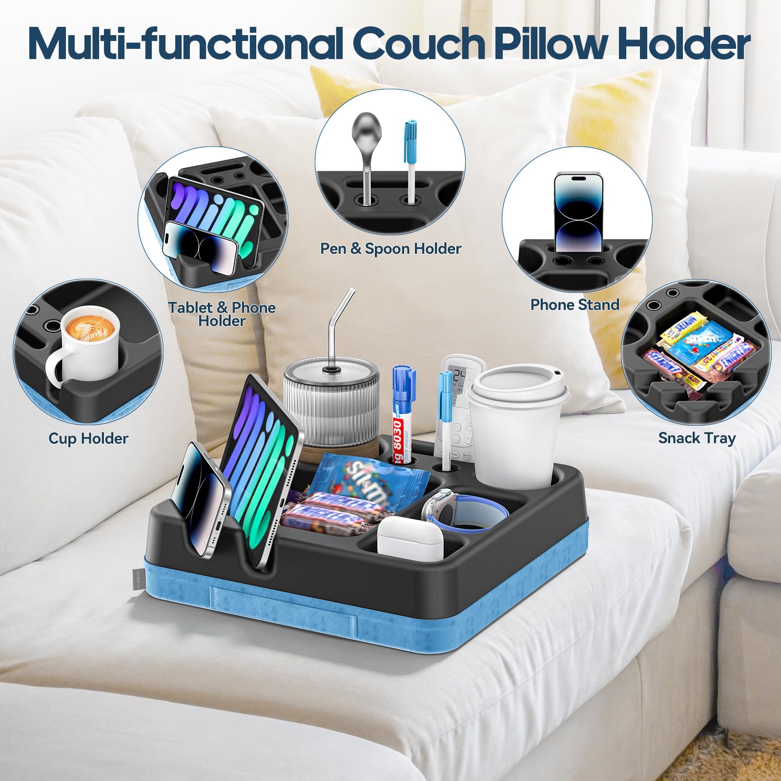 CLESOO bed tray with snack area and tablet slot for relaxing in bed.