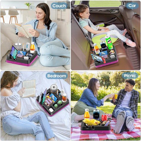 CLESOO anti-spill design stabilizes drinks on the couch tray