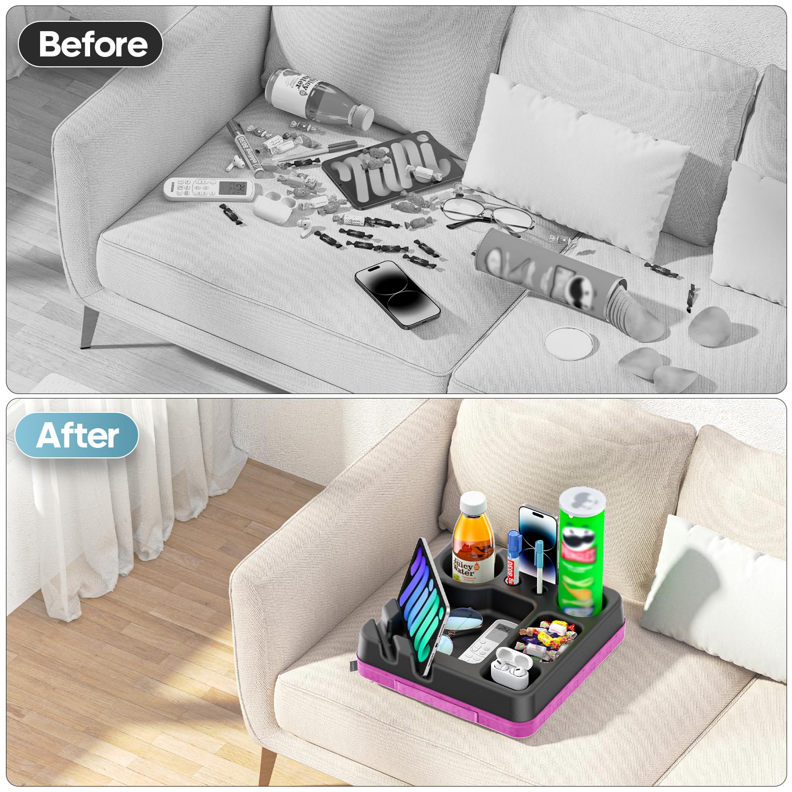 CLESOO tray shows vertical phone slot for hands-free viewing while relaxing