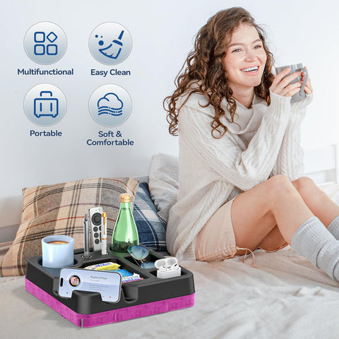CLESOO couch caddy includes a tablet slot for streaming or reading