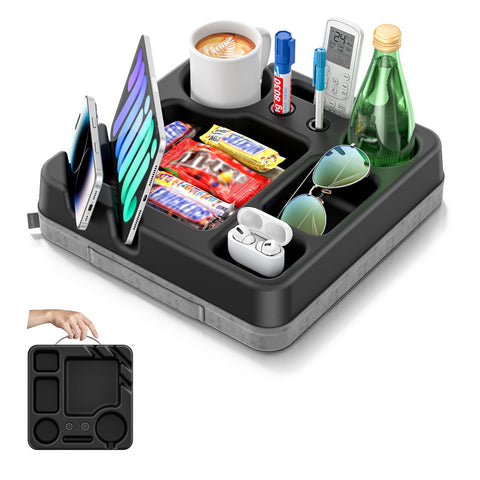 CLESOO couch cup holder tray keeps drinks secure while lounging.