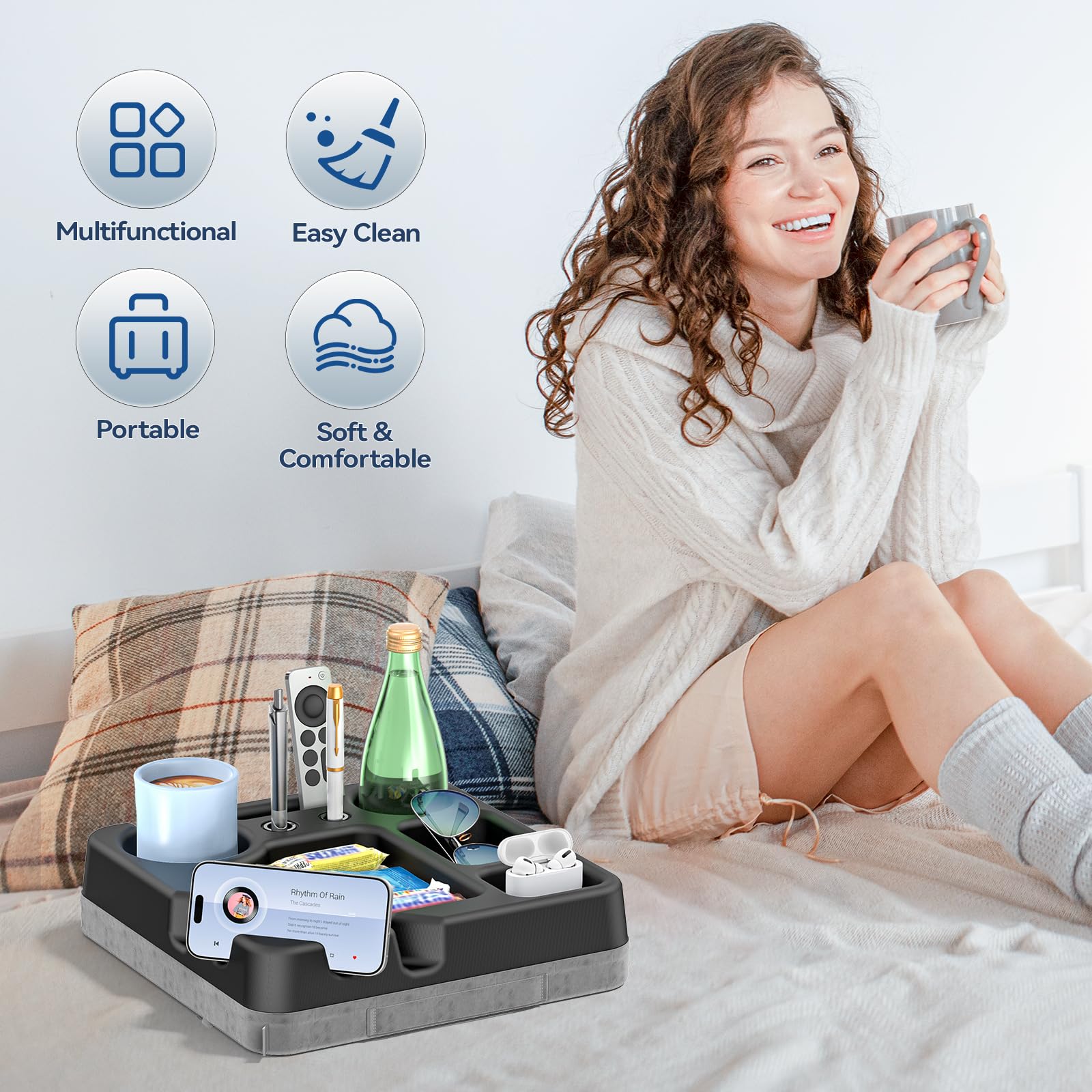 CLESOO couch pillow caddy offers soft support with storage.