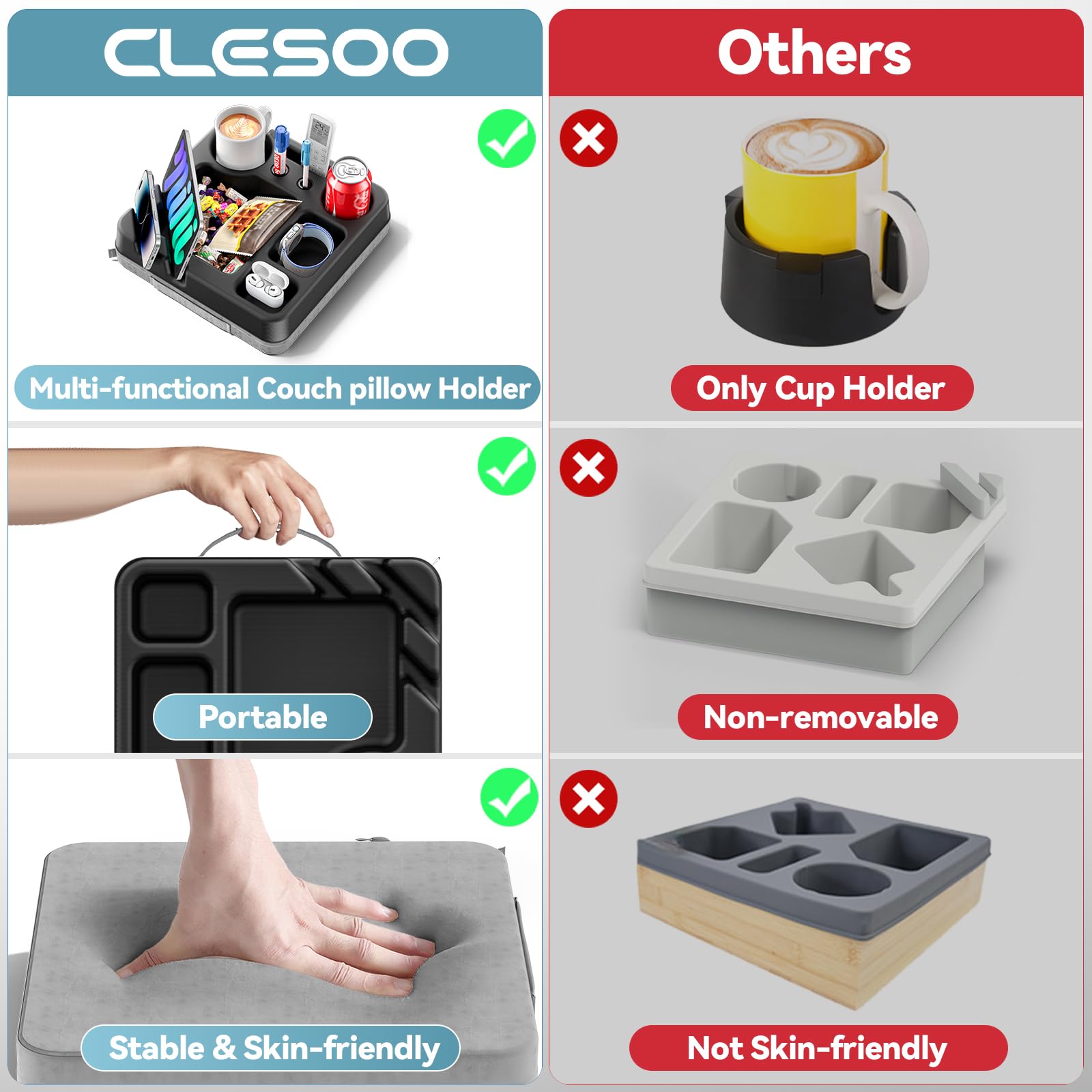CLESOO couch tablet slot for hands-free viewing on the sofa.