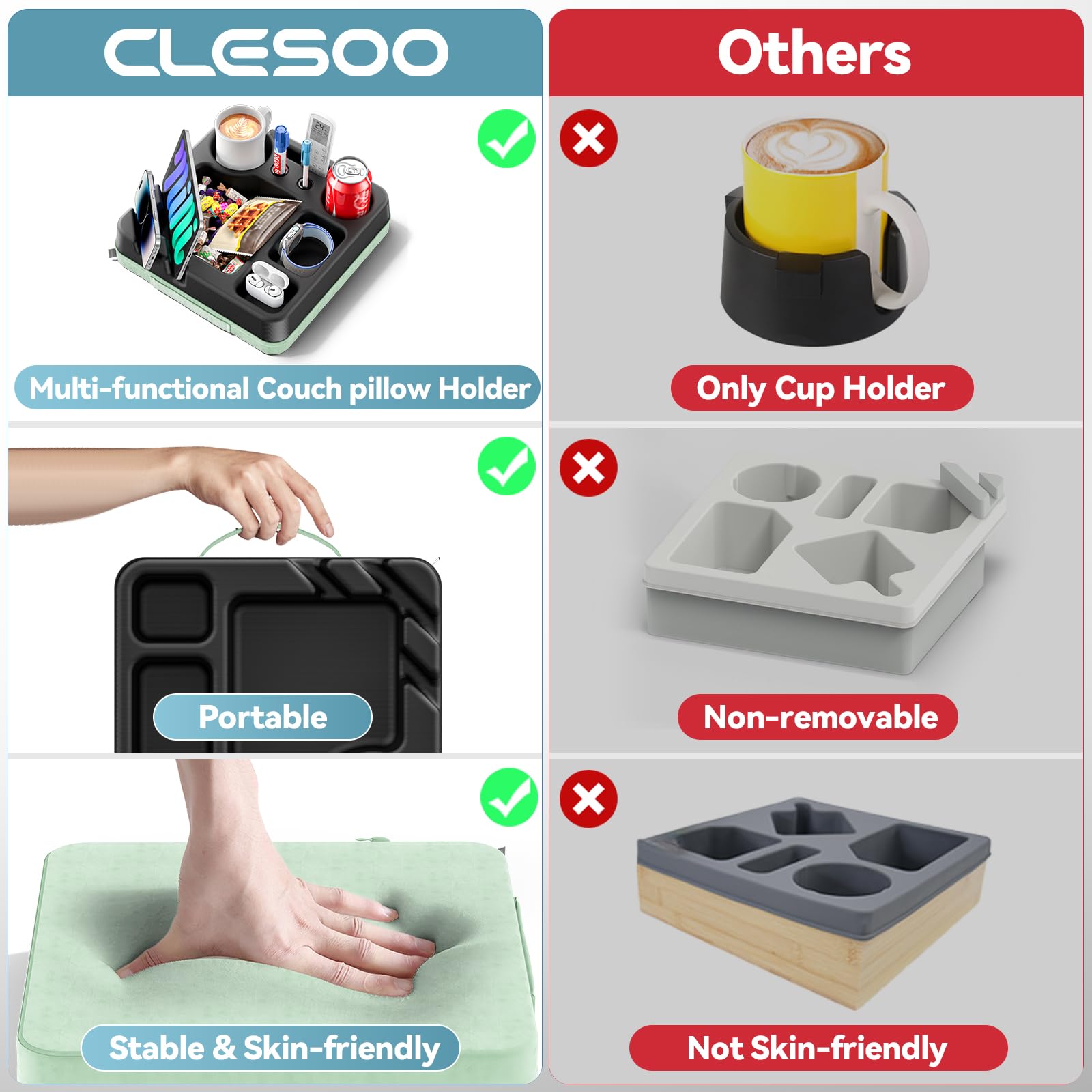 CLESOO phone storage slot securely holds most smartphones for quick access.