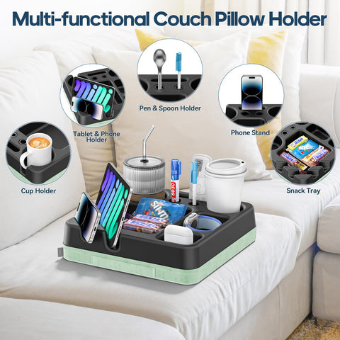 CLESOO snack table tray on sofa enables easy, reachable snacks during movie nights.