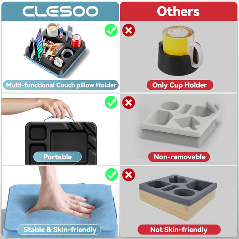 CLESOO couch tray highlighting phone slot and snack area for quick access.