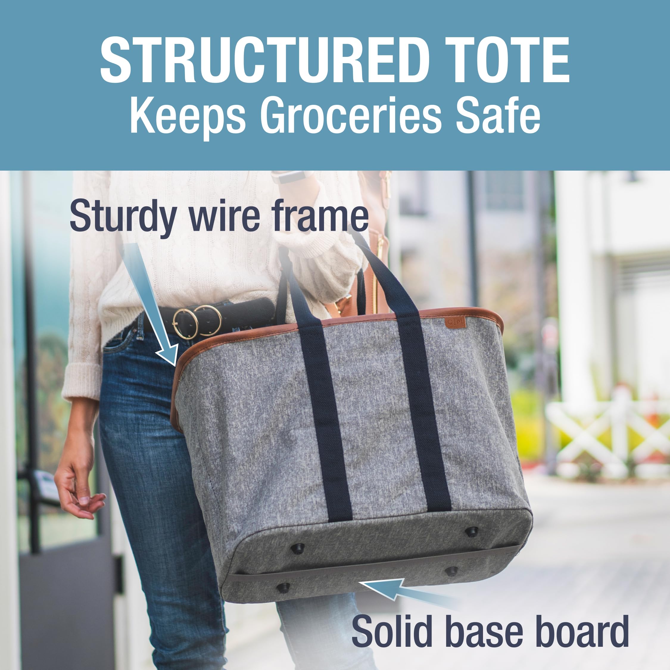 CleverMade Luxe Tote with extended handles for hands-free shopping