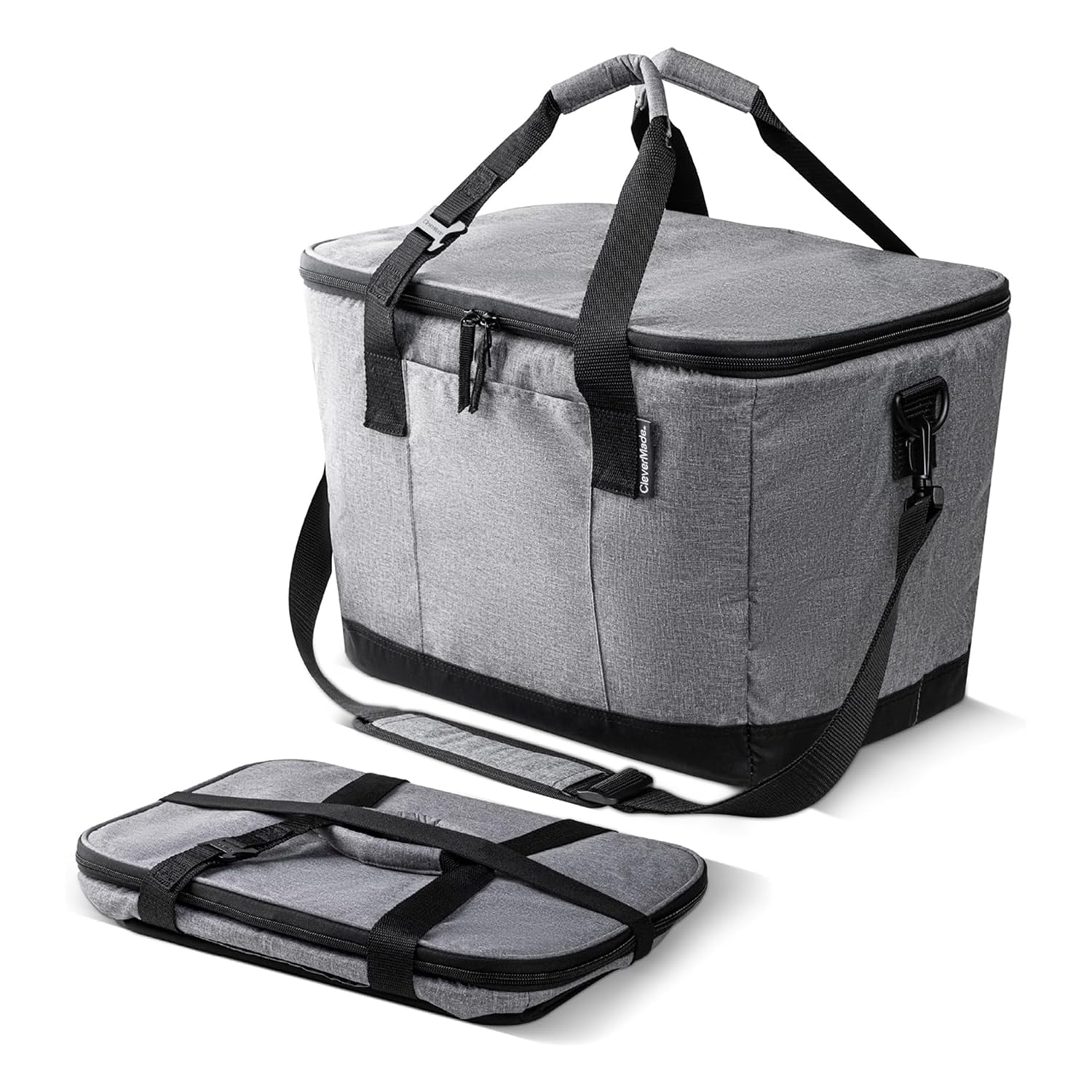 CleverMade Tahoe cooler opened to reveal 50-can capacity, great for beach days and picnics.