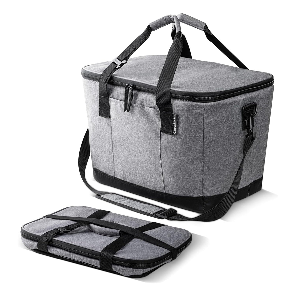 CleverMade Tahoe cooler opened to reveal 50-can capacity, great for beach days and picnics.