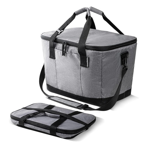 CleverMade Tahoe cooler opened to reveal 50-can capacity, great for beach days and picnics.