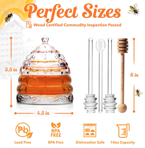 CLEVLI 10 oz jar holds honey, syrup, or jam at hand