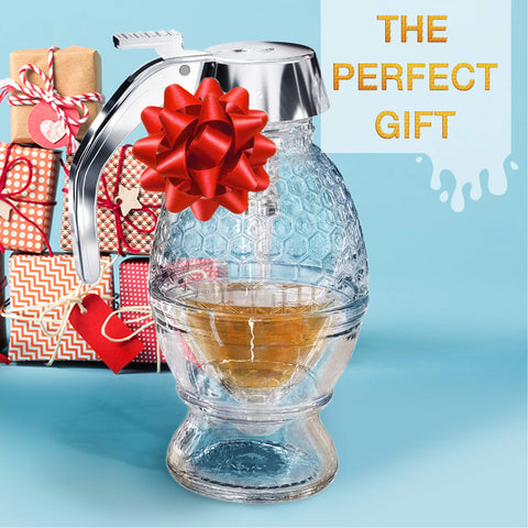 CLEVLI honey pot with dipper keeps honey tidy and easily spooned