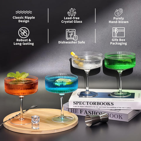 CL FUN Martini Coupe smooth-rim glasses add refined touch.