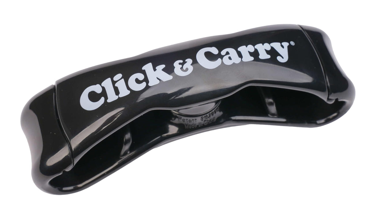 Click & Carry grocery bag carrier with gel padding for comfortable hands-free shopping.