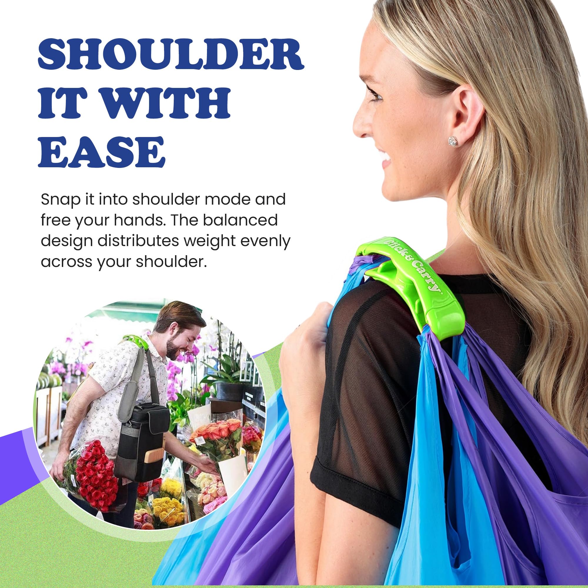 Shoulder-carry setup with Click & Carry for balanced weight
