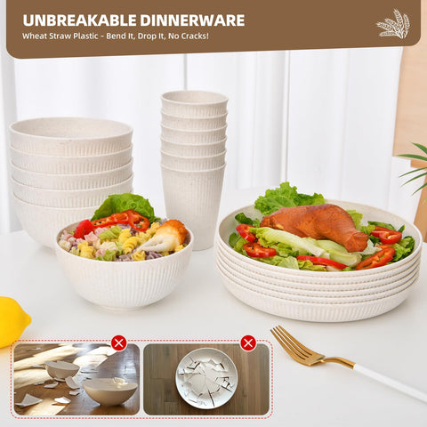CLIFFS KITCHEN beige dinnerware—stackable for compact dorm storage