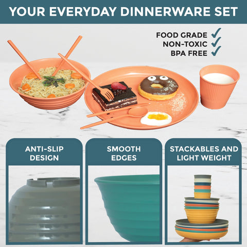 CLIFF'S KITCHEN wheat straw stackable dishes save cabinet space