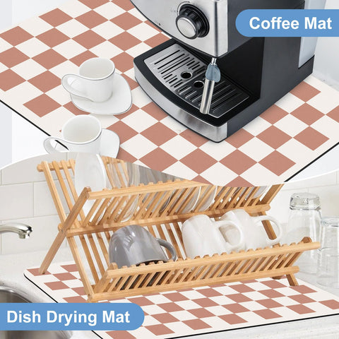 Clinuse coffee mats beige checkered pattern ideal for coffee bars and home kitchens