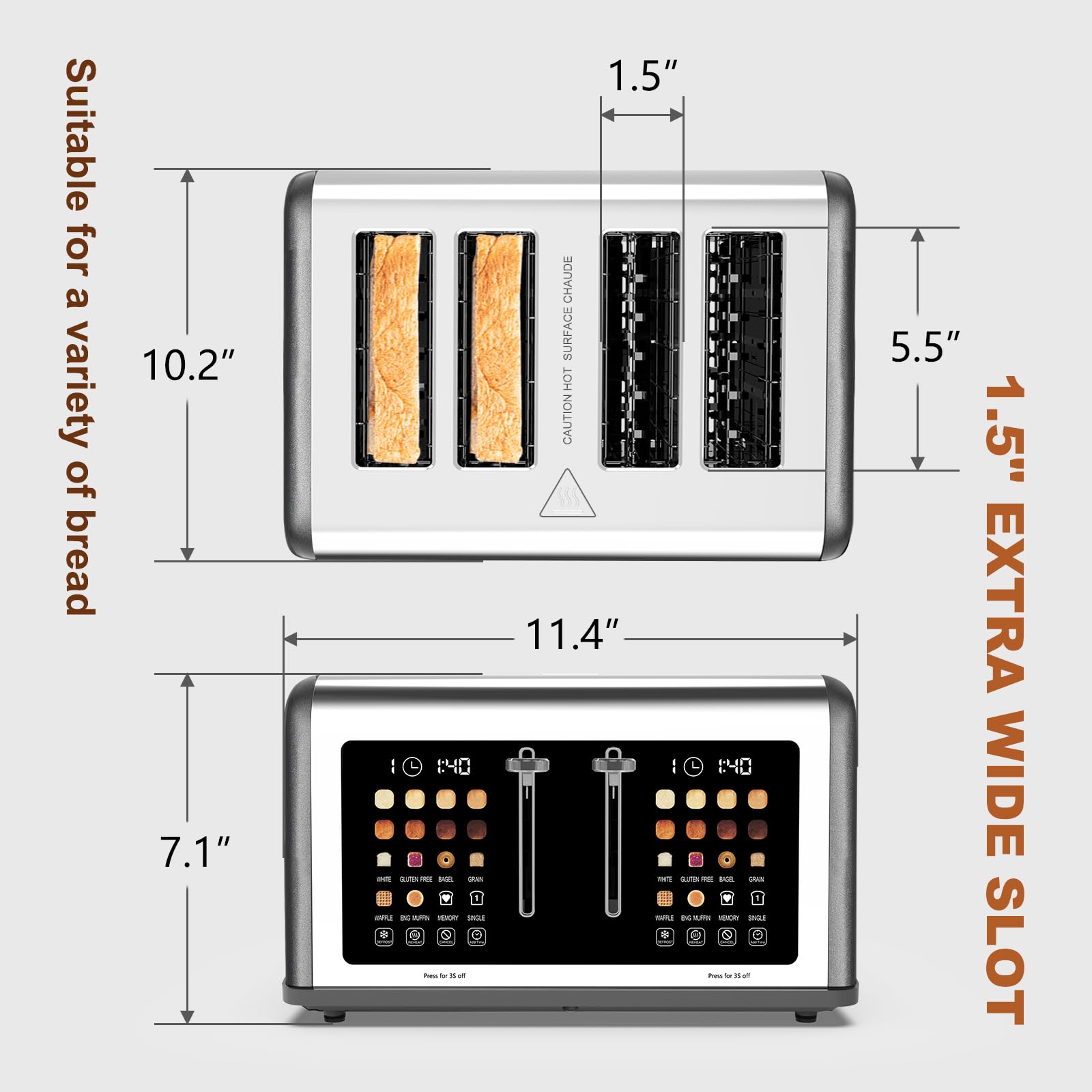 Clixane 1650W toaster with stainless steel finish for fast browning