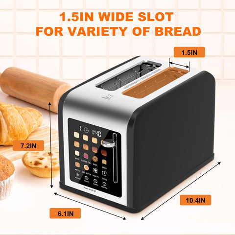 Clixane 2-slice toaster with 1.5-inch slots for thick breads and even toasting.