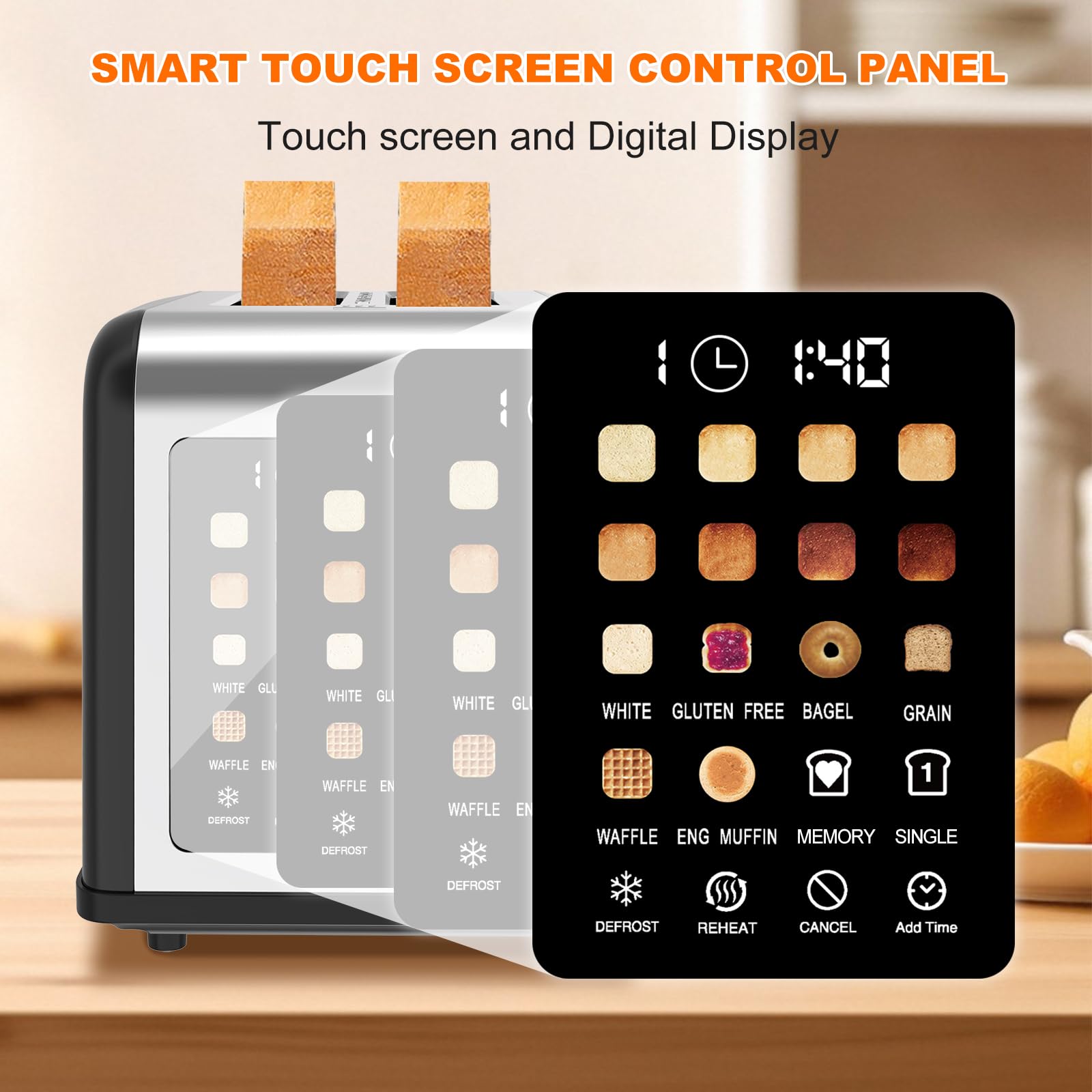 Clixane toaster offers eight shade levels for customizable browning.