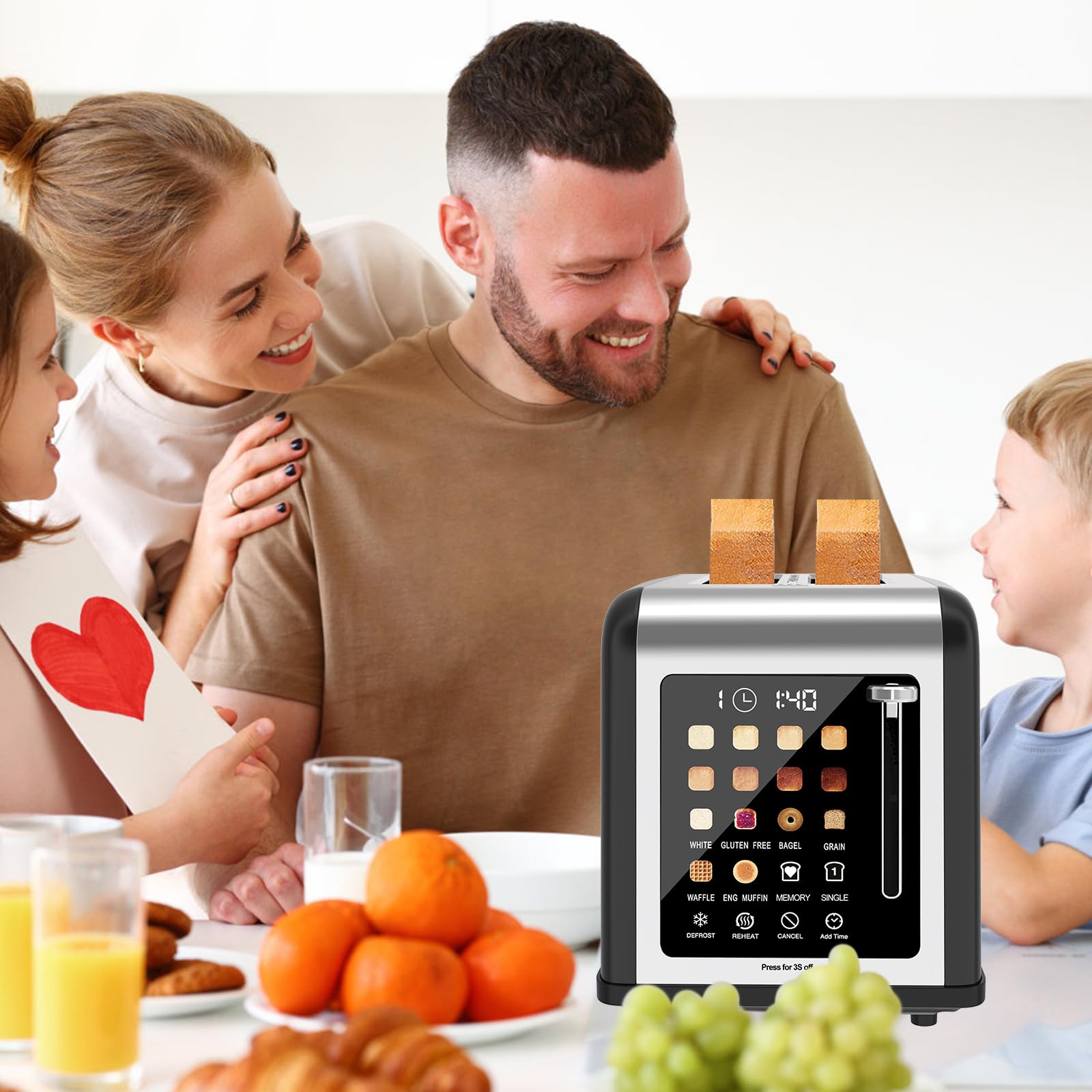 Clixane toaster digital display shows countdown and bread type for easy use.