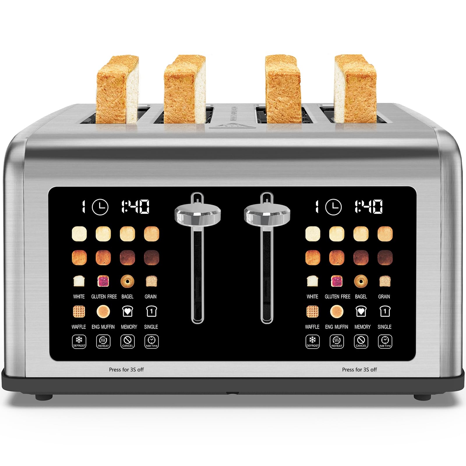 Clixane 4-Slice Toaster front view in stainless steel for a modern kitchen.