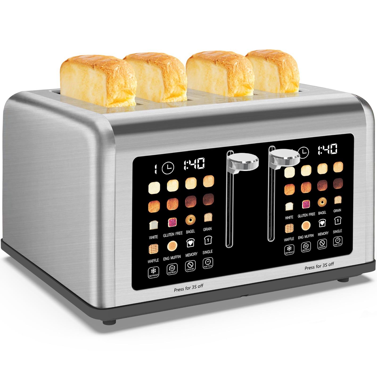 Clixane 4-Slice Toaster stainless steel body resists fingerprints.