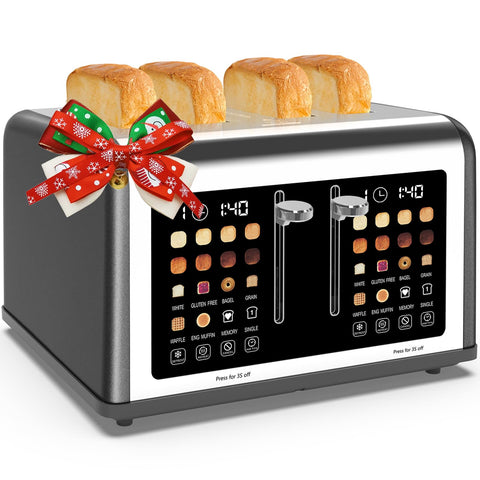 Clixane 4-slice toaster touchscreen display shows shade level and countdown