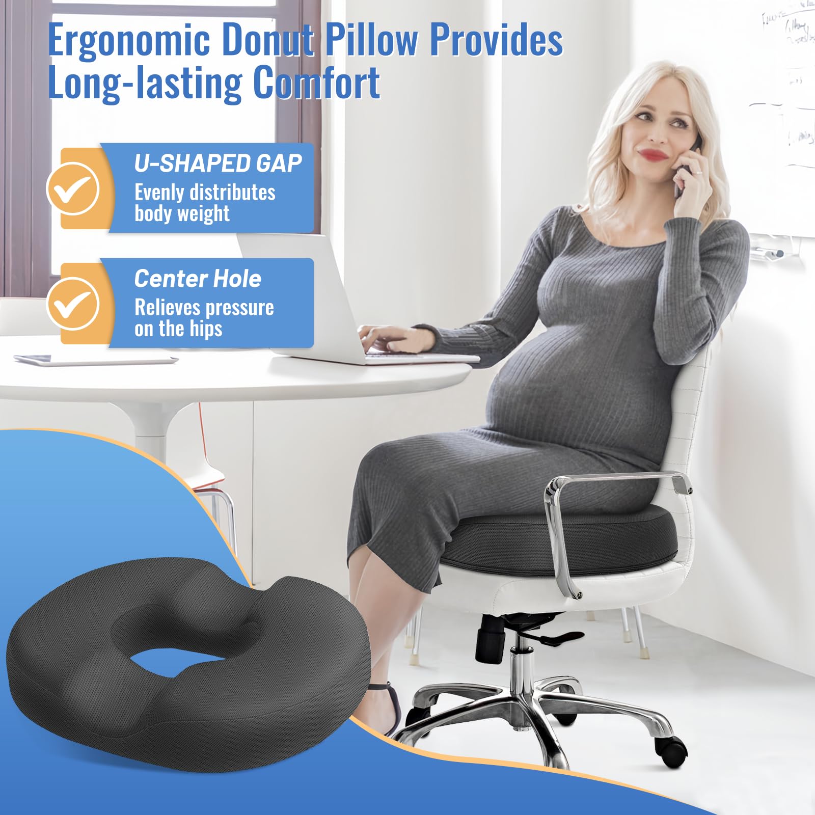 CloudBliss donut pillow on an office chair showcases ergonomic support