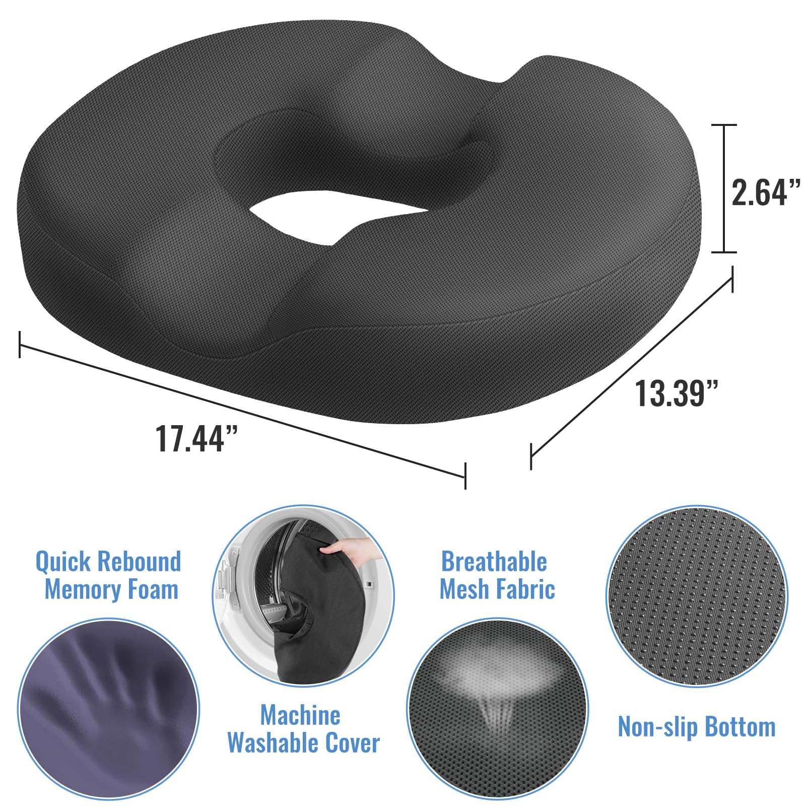 CloudBliss donut pillow ergonomic U shape demonstrates pressure relief for the tailbone