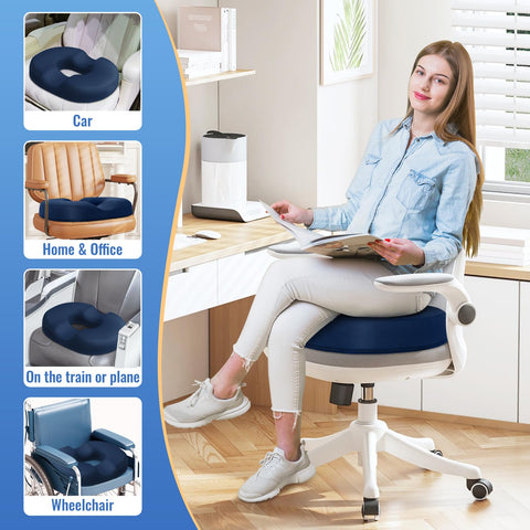 CloudBliss donut pillow demonstrates hemorrhoid-friendly seating support.