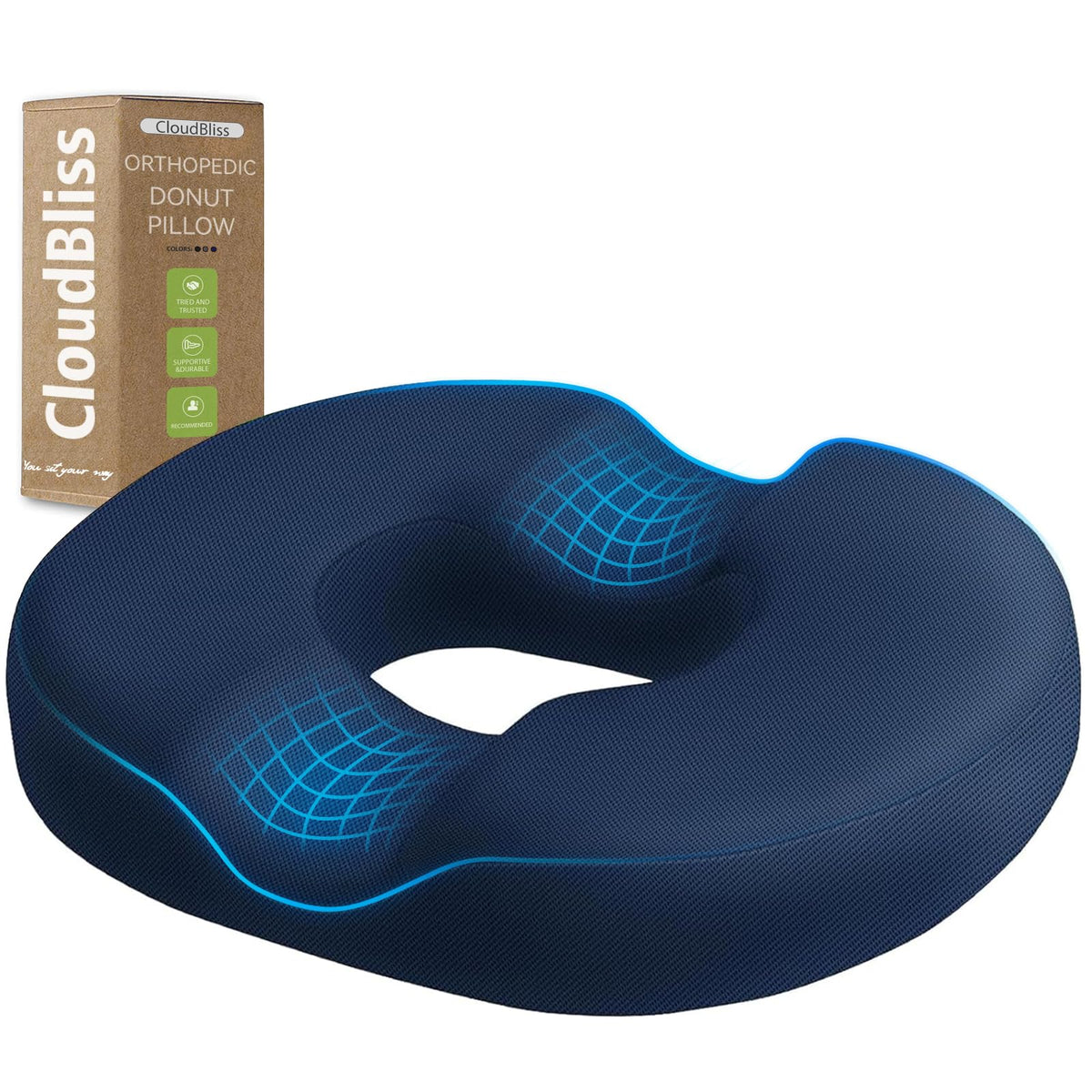 CloudBliss donut pillow outer view showing portable comfort for travel and daily use.