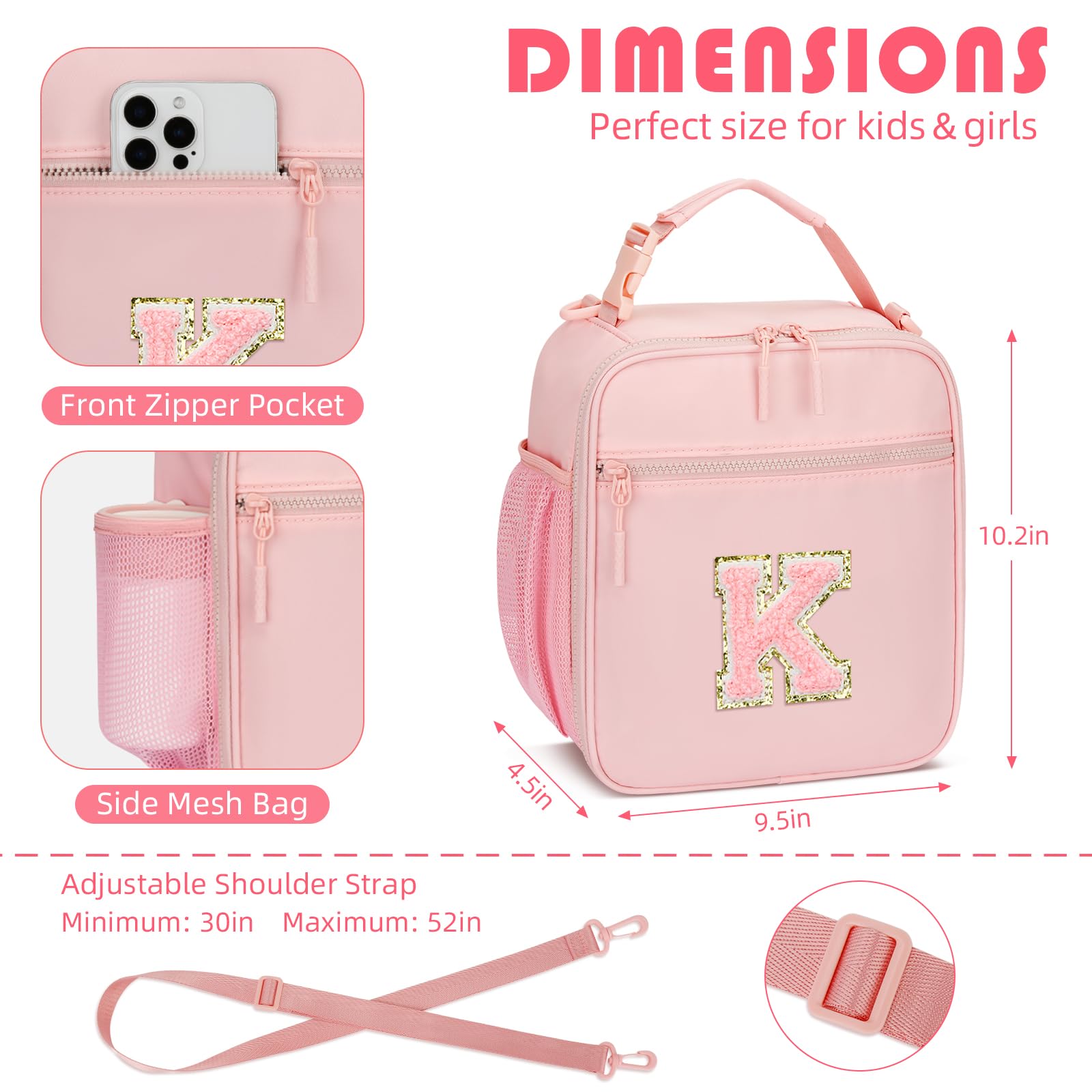 CLOUDWINGS lunch bag with adjustable strap for shoulder or crossbody wear