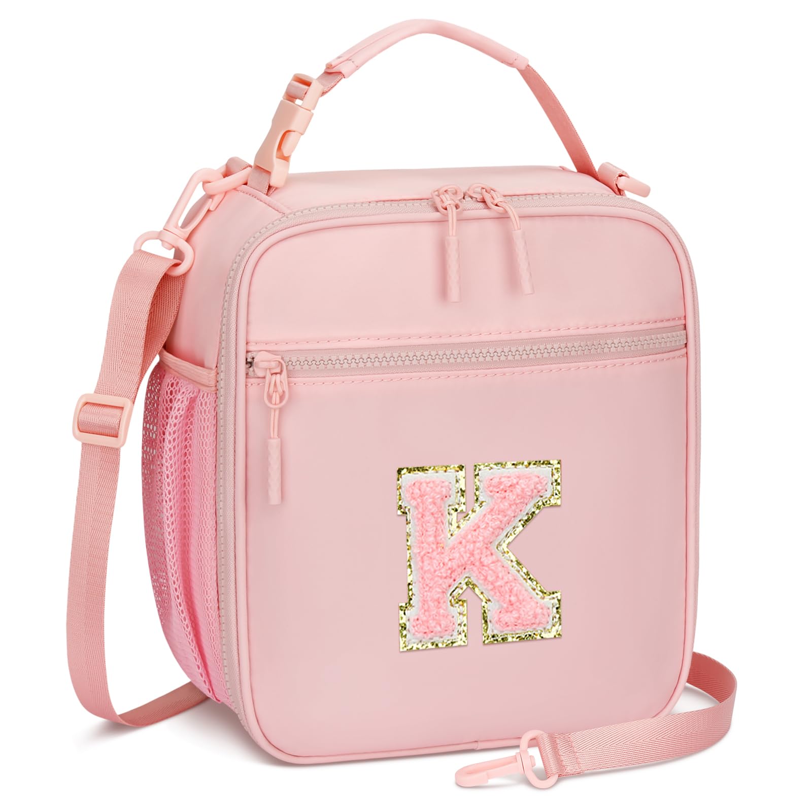 CLOUDWINGS initial lunch bag in pink with monogram for school lunches