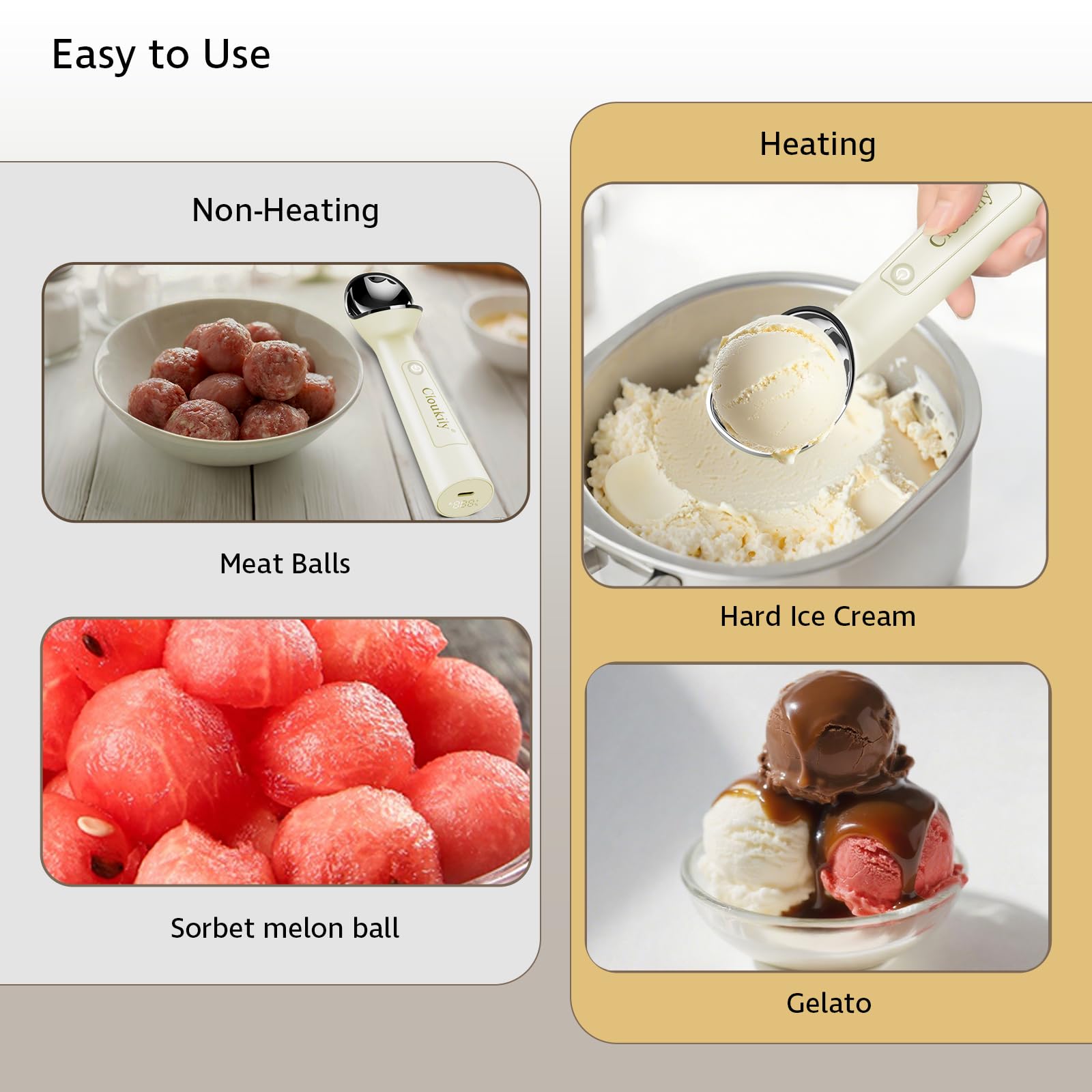 Cloukily cordless operation enables quick servings without waiting for thawing.
