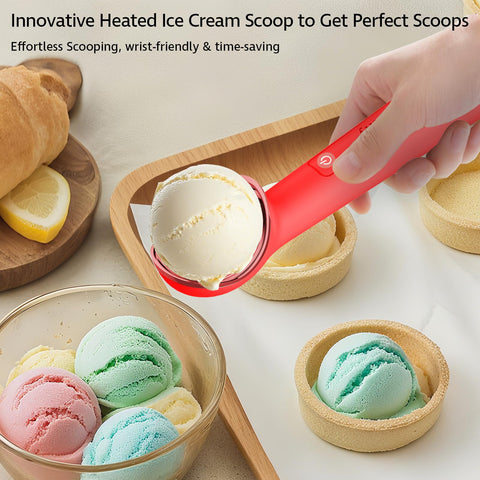 Cloukily scoop allows effortless scooping of hard ice cream for round servings.
