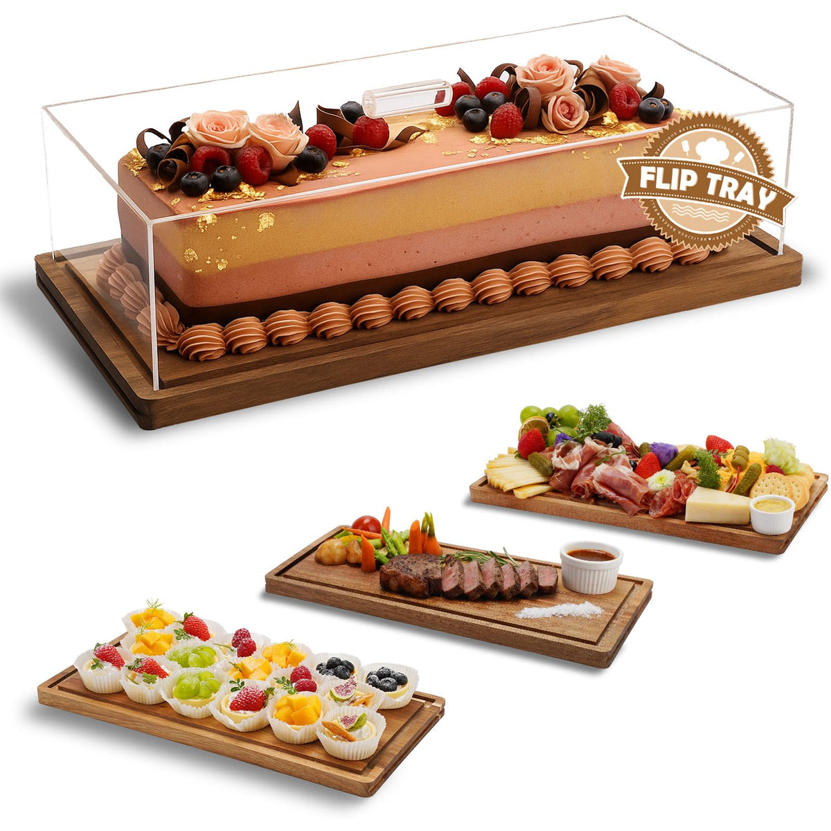 ClouTideR acacia cake stand with acrylic lid showcases pastries clearly.