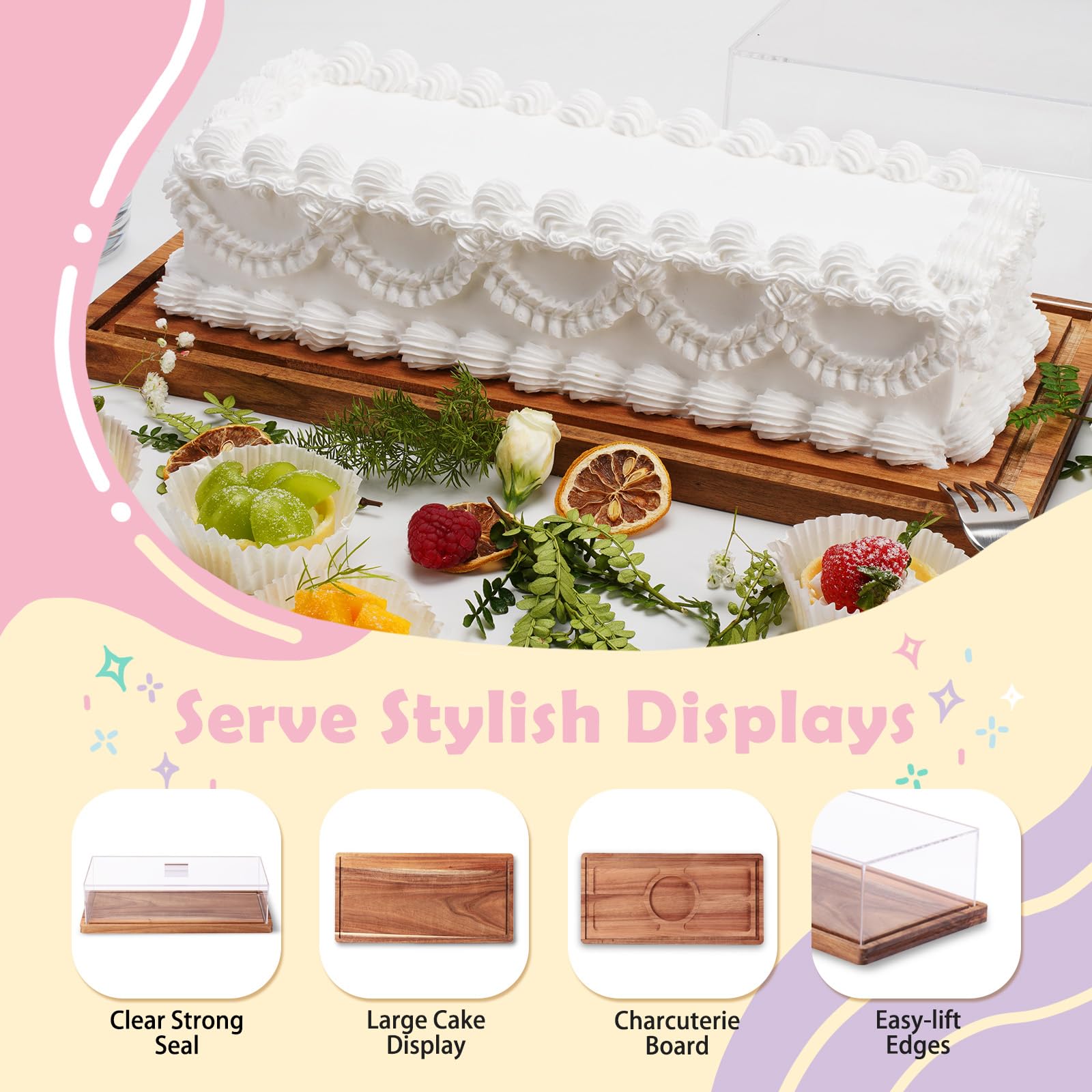 ClouTideR rectangle flip tray displays cheeses and desserts elegantly.