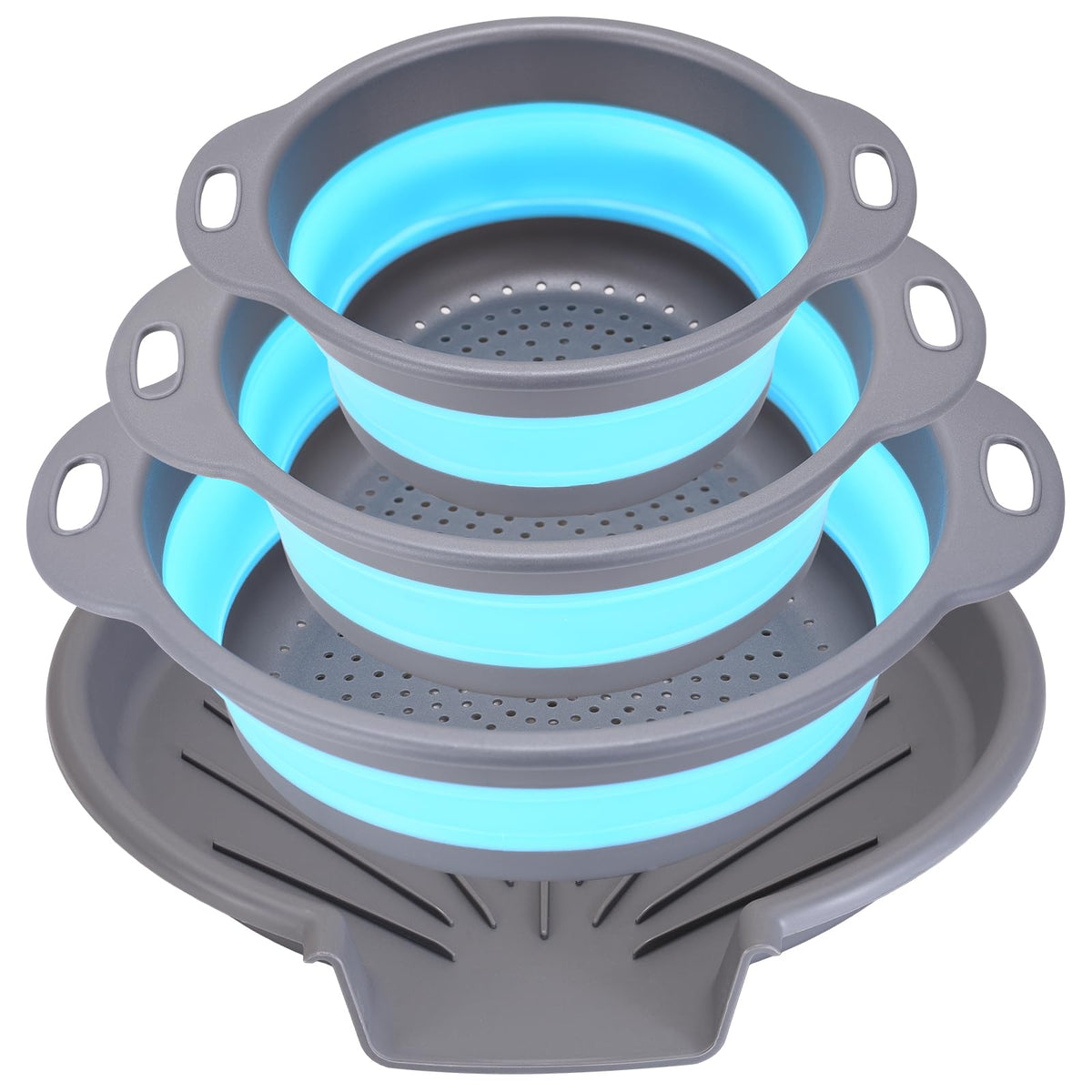 Cluren collapsible colander set in gray-blue assembly for versatile kitchen draining.