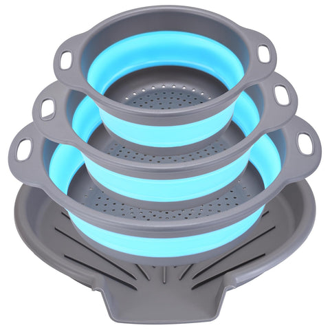 Cluren collapsible colander set in gray-blue assembly for versatile kitchen draining.