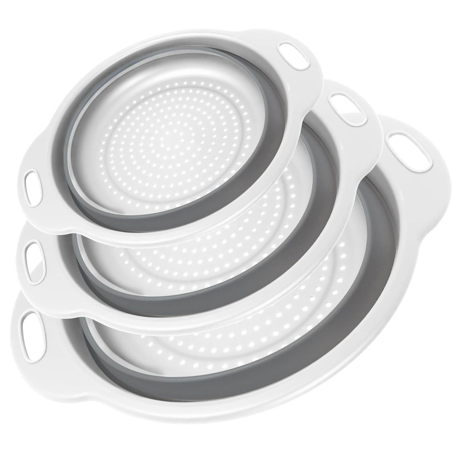 Cluren collapsible colander pack in gray and white for space-saving storage.