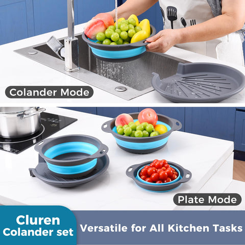 Cluren oversized draining tray gray-blue ready to dry dishes or vegetables.