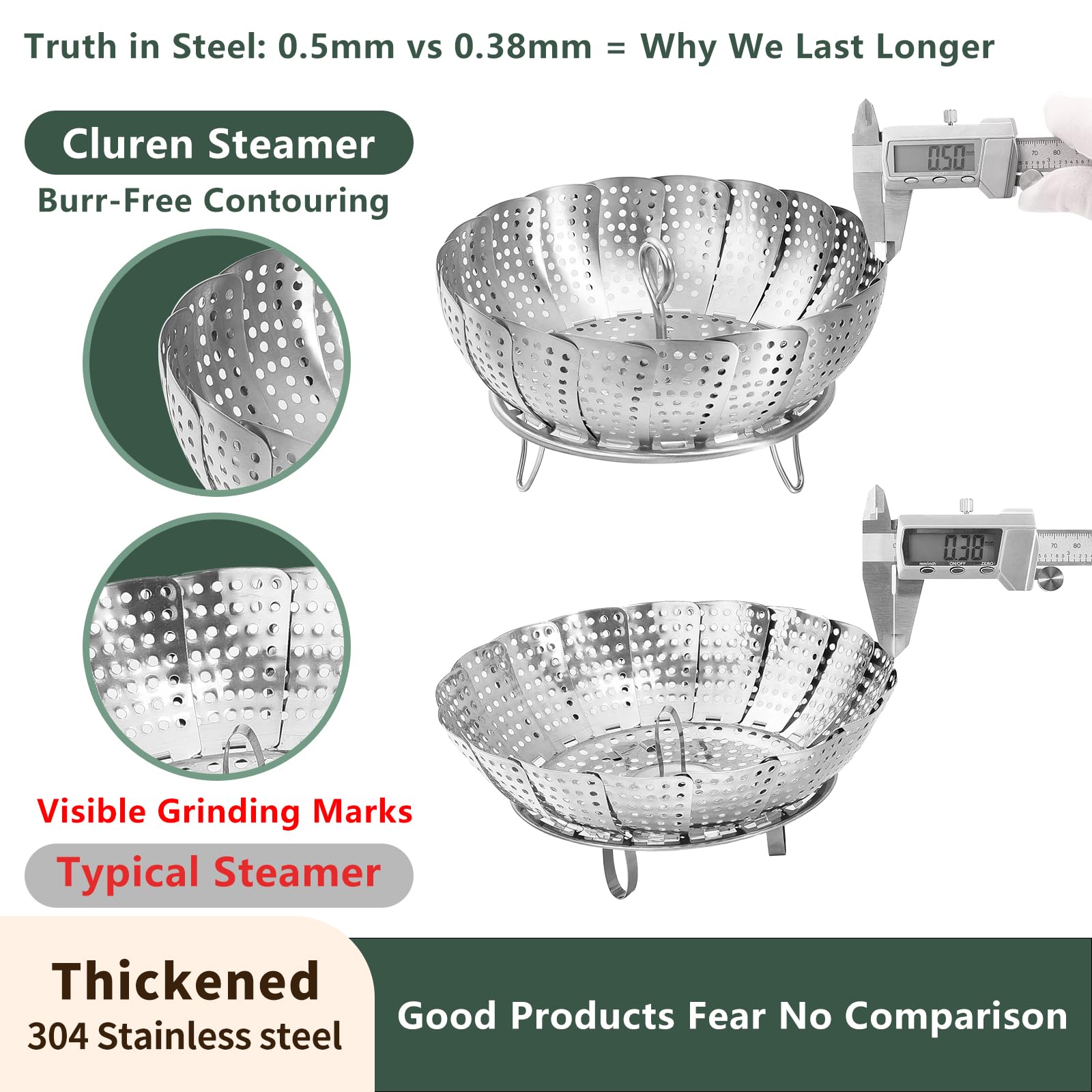 Cluren steamer basket detachable center rod simplifies cleaning and storage.