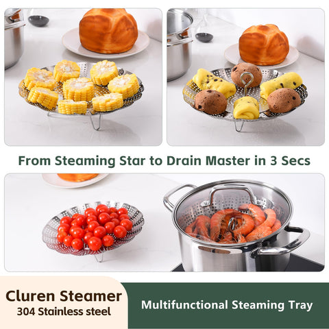 Cluren steamer basket three-modes petal-opening design enhances pot compatibility.